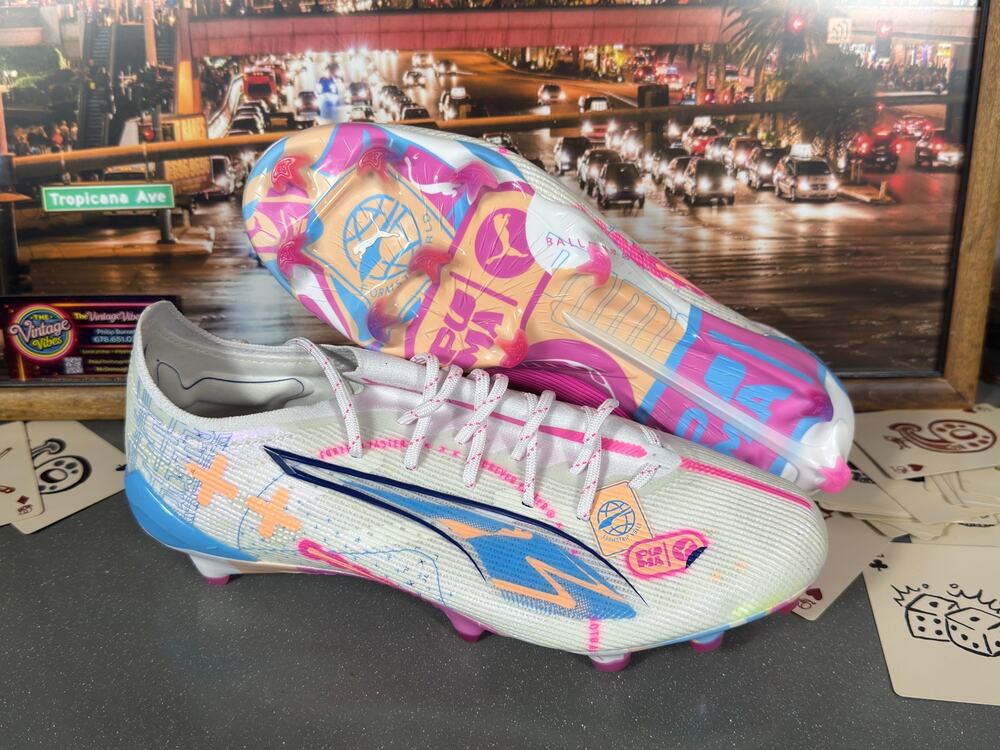 Puma Ultra Match FG/AG Soccer Cleats White Pink Blue 108063-01 Men’s 8.5